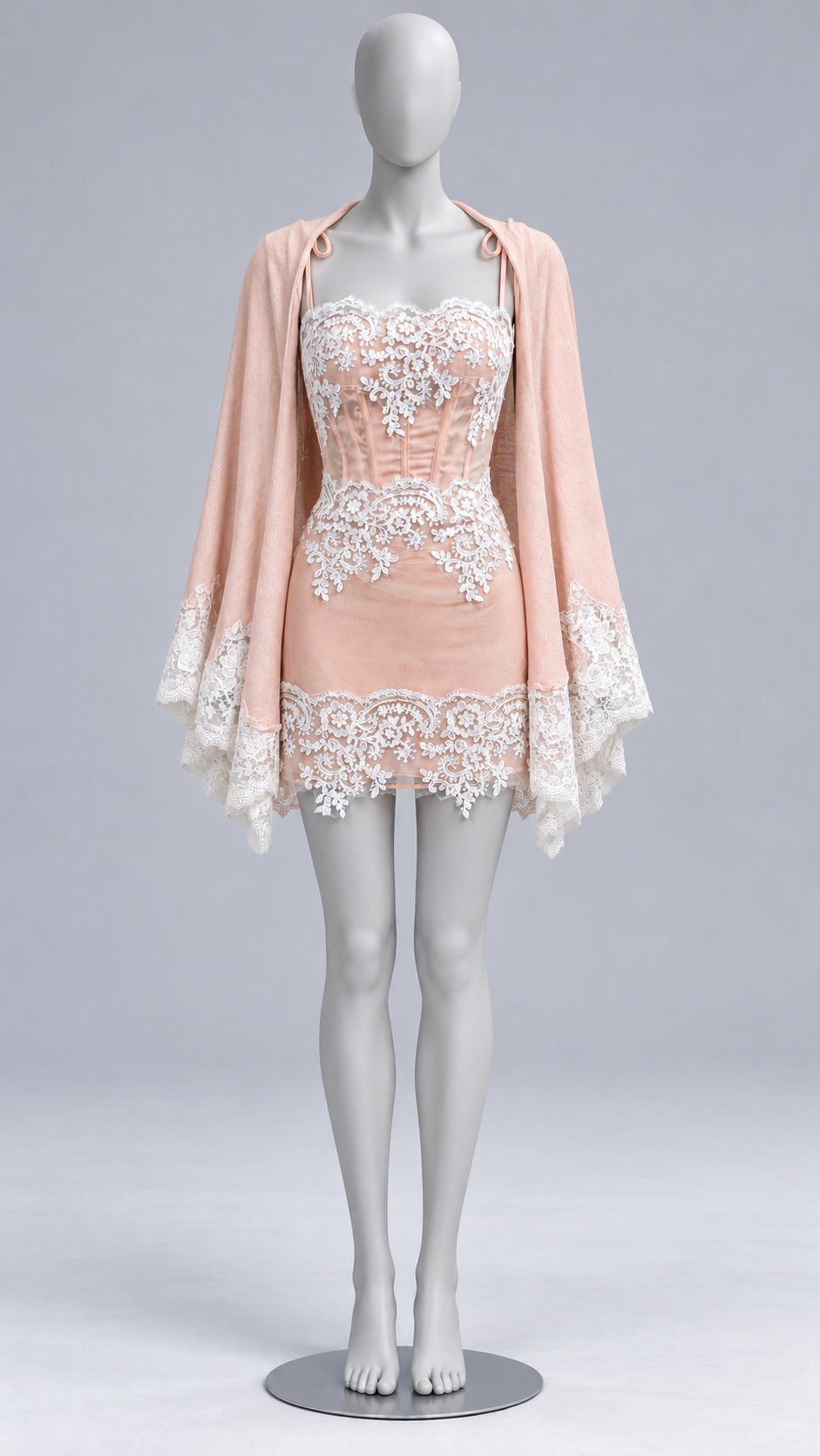 Fleurette Applique Corset Mini — Pink shawl mannequin front