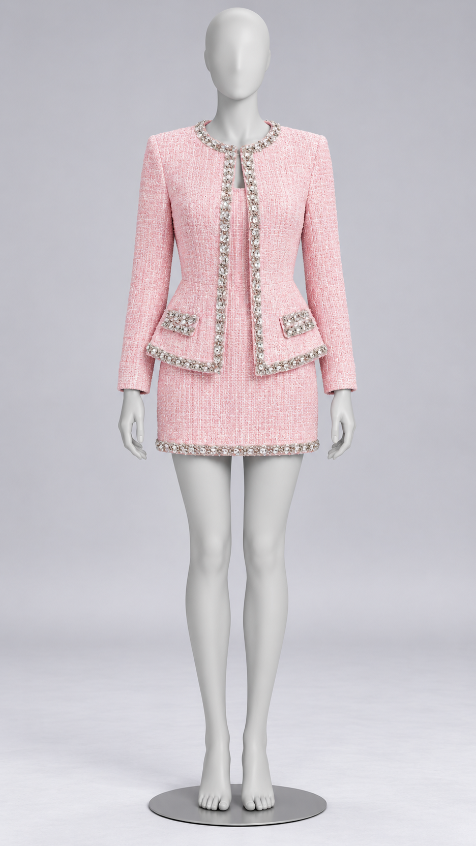 Leticia Crystal-Trim Tweed Set — Pink Skirt mannequin front