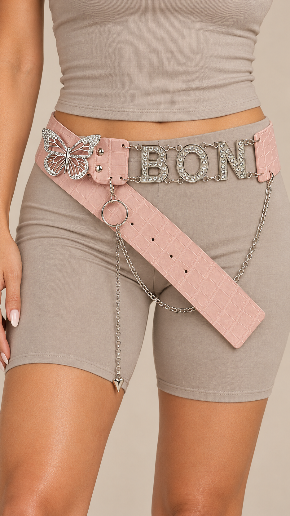 Fiorella Butterfly Belt — Pink worn closeup