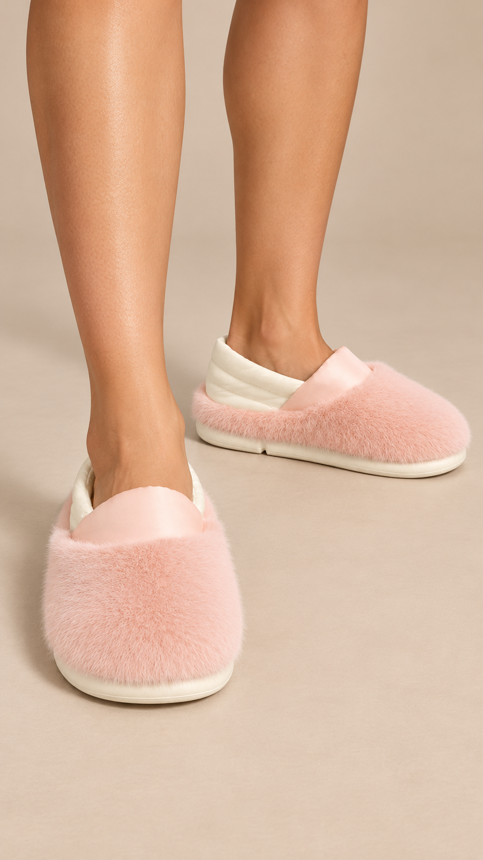 Lucienne Quilt-Collar Slipper — Pink worn closeup
