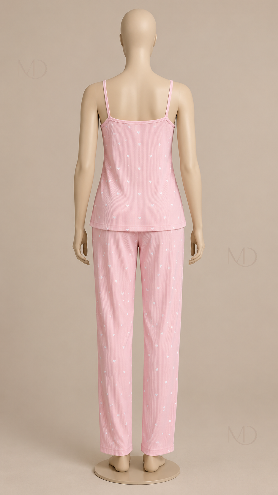 Fiammetta Heart-Dot Cami Pajamas — Powder pink mannequin back
