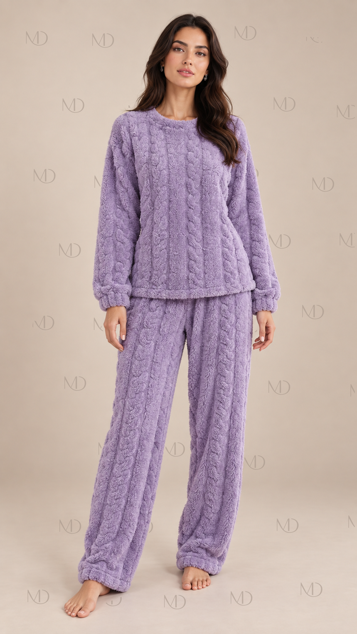 Nova Fleece Pajama Set — Purple model front