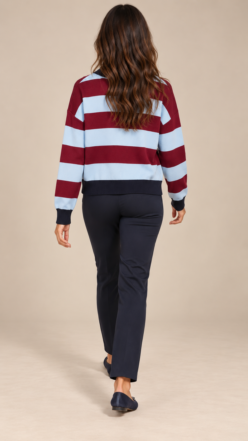 Dorothea Rugby Sweater — Red/Blue model back