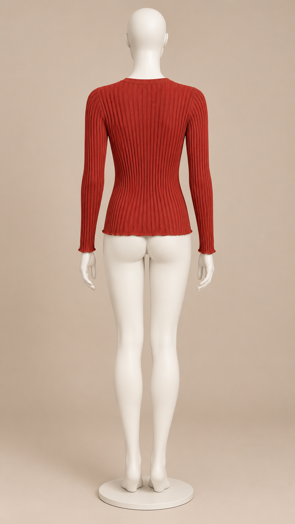 Fenella Ribbed Button Top — Red mannequin back
