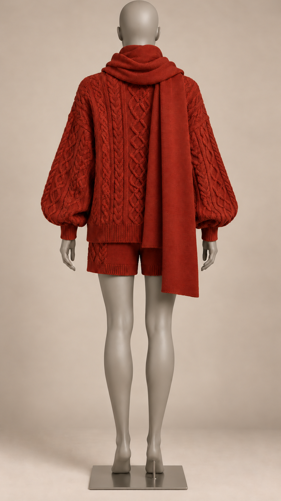 Ardith Cable-Knit Set — Red mannequin back