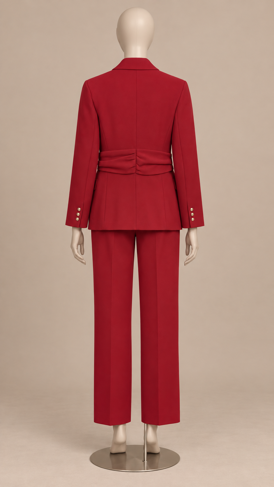 Ondrea Sculpted-Buckle Blazer — Red mannequin back