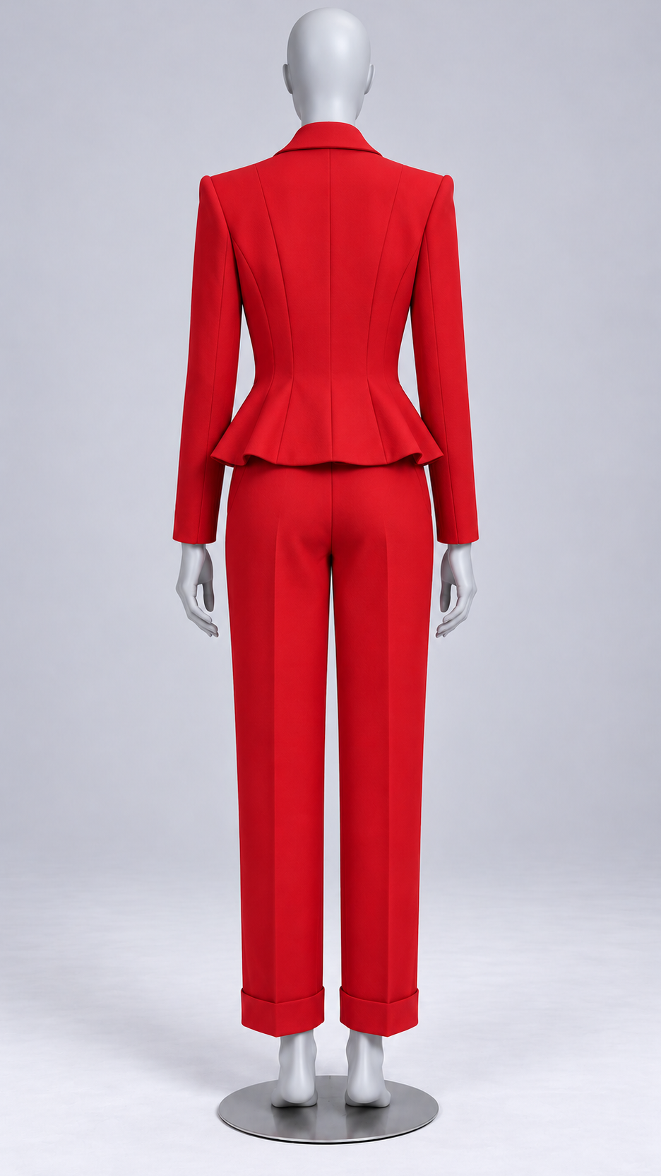 Carmela Shawl-Collar Suit Set — Red mannequin back