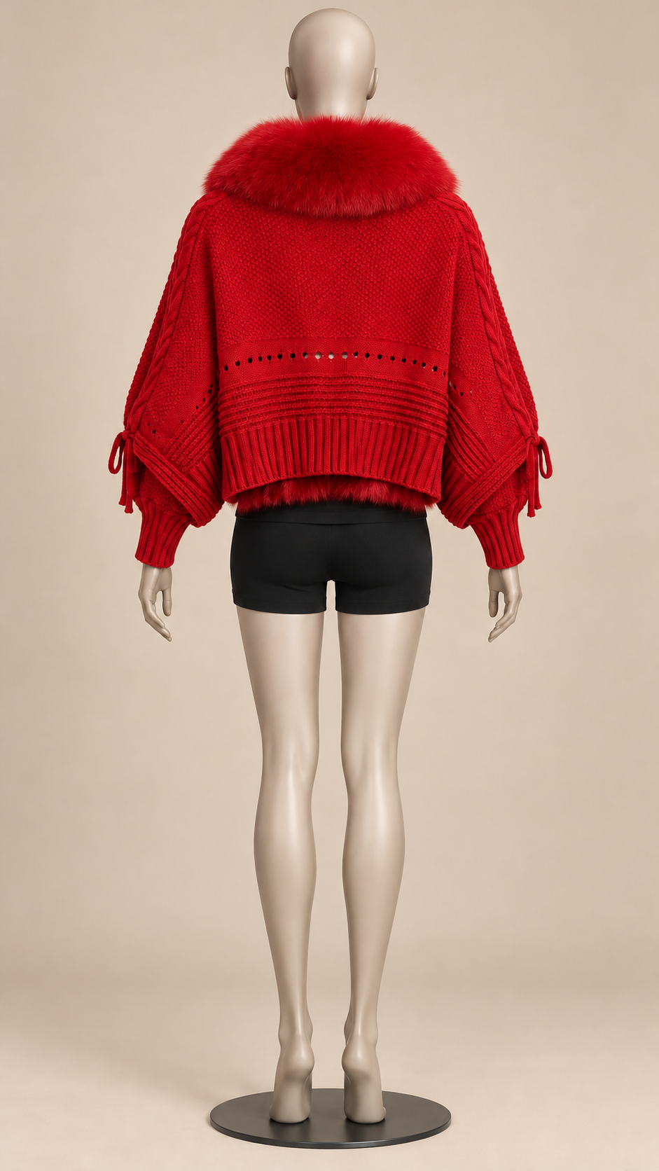 Rosanna Fox-Collar Cardigan — Red mannequin back