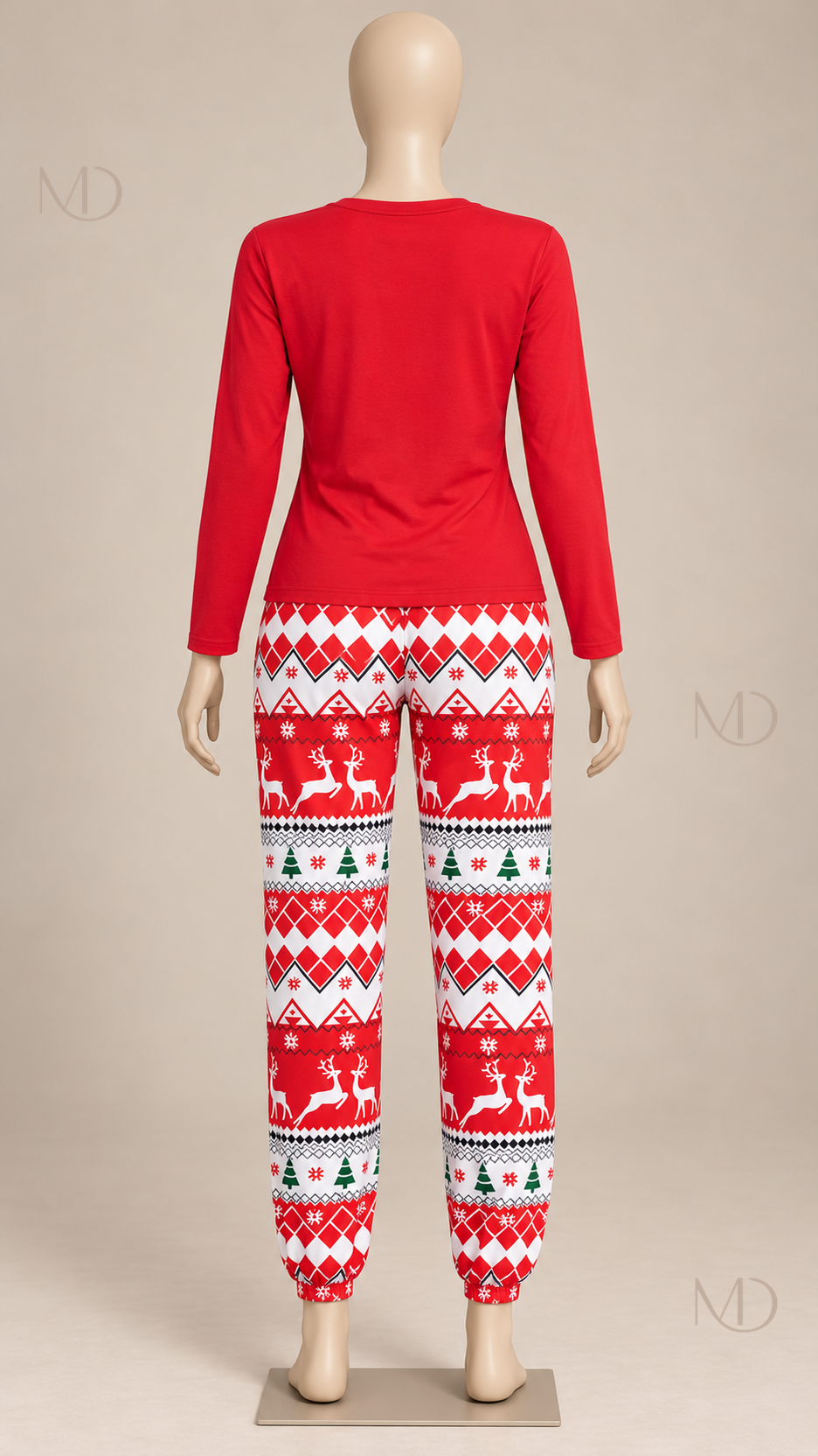 Noemi Reindeer Pajama Set — Red mannequin back