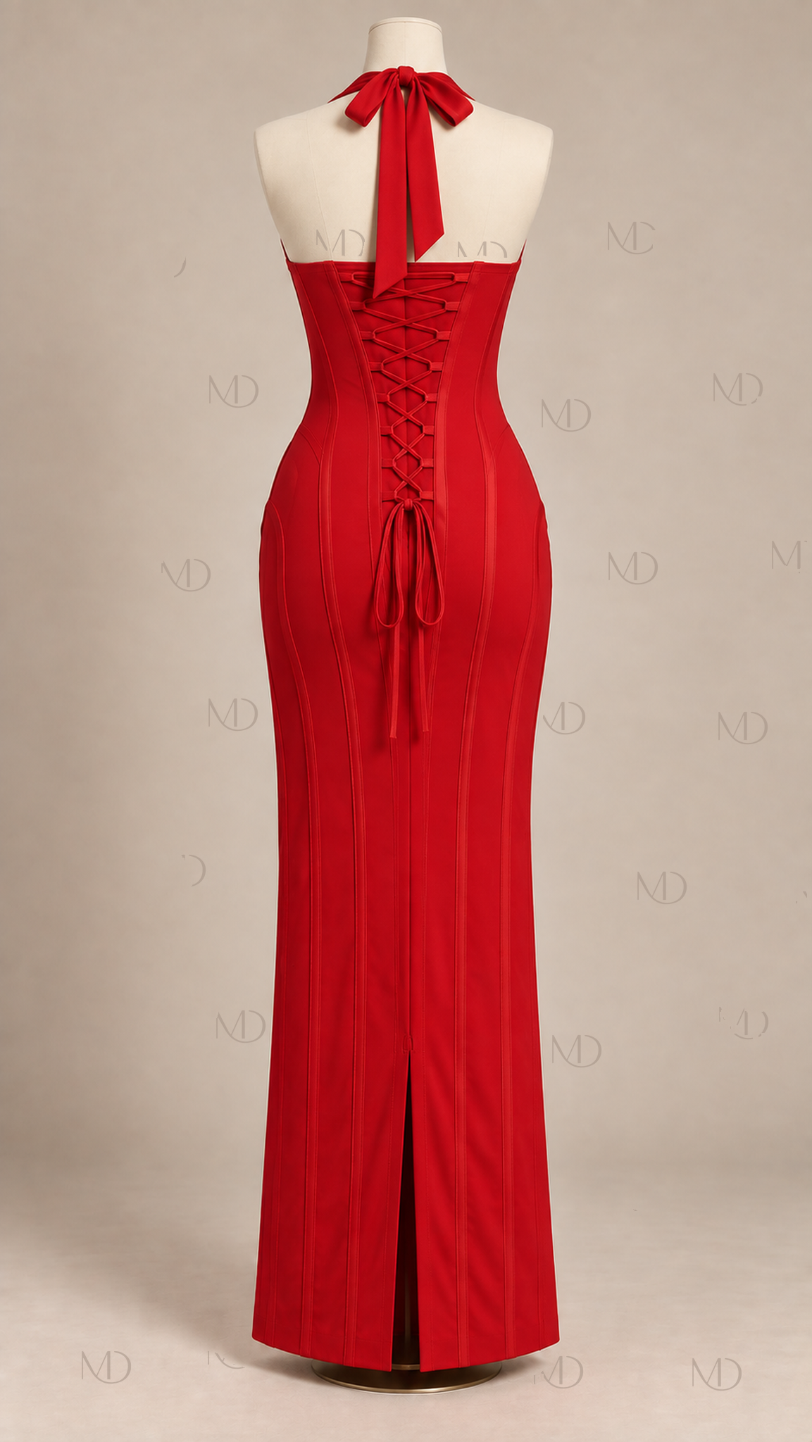 Valentina Halter Corset Maxi Dress — Red mannequin back