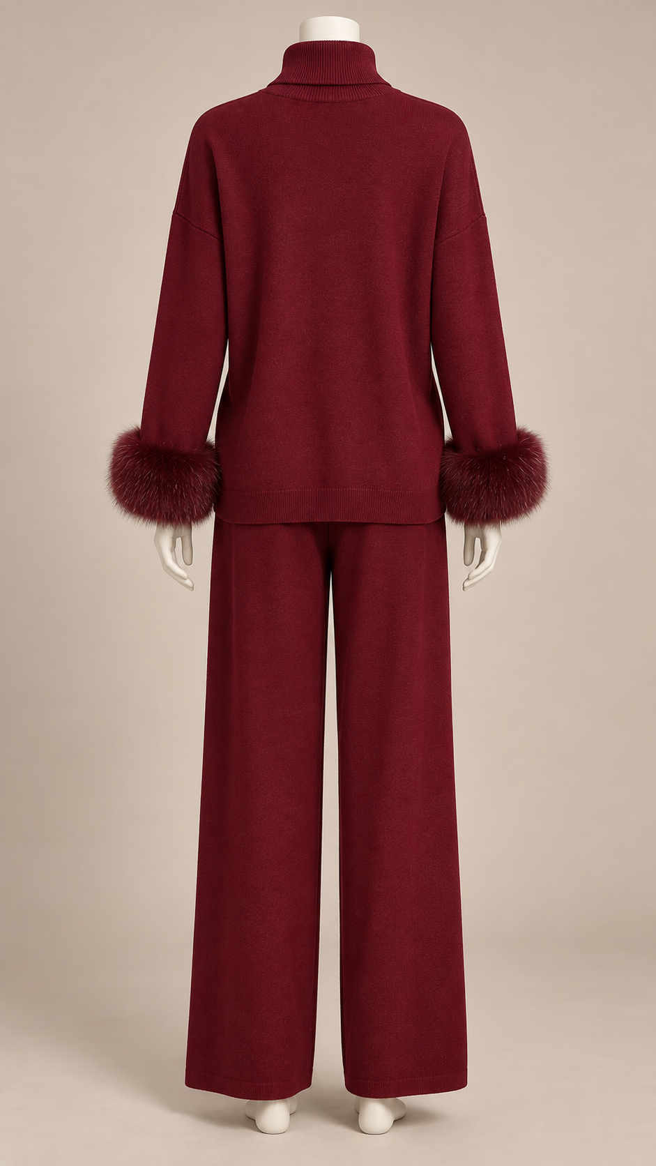 Noor Fur-Pom Knit Set — Red mannequin back