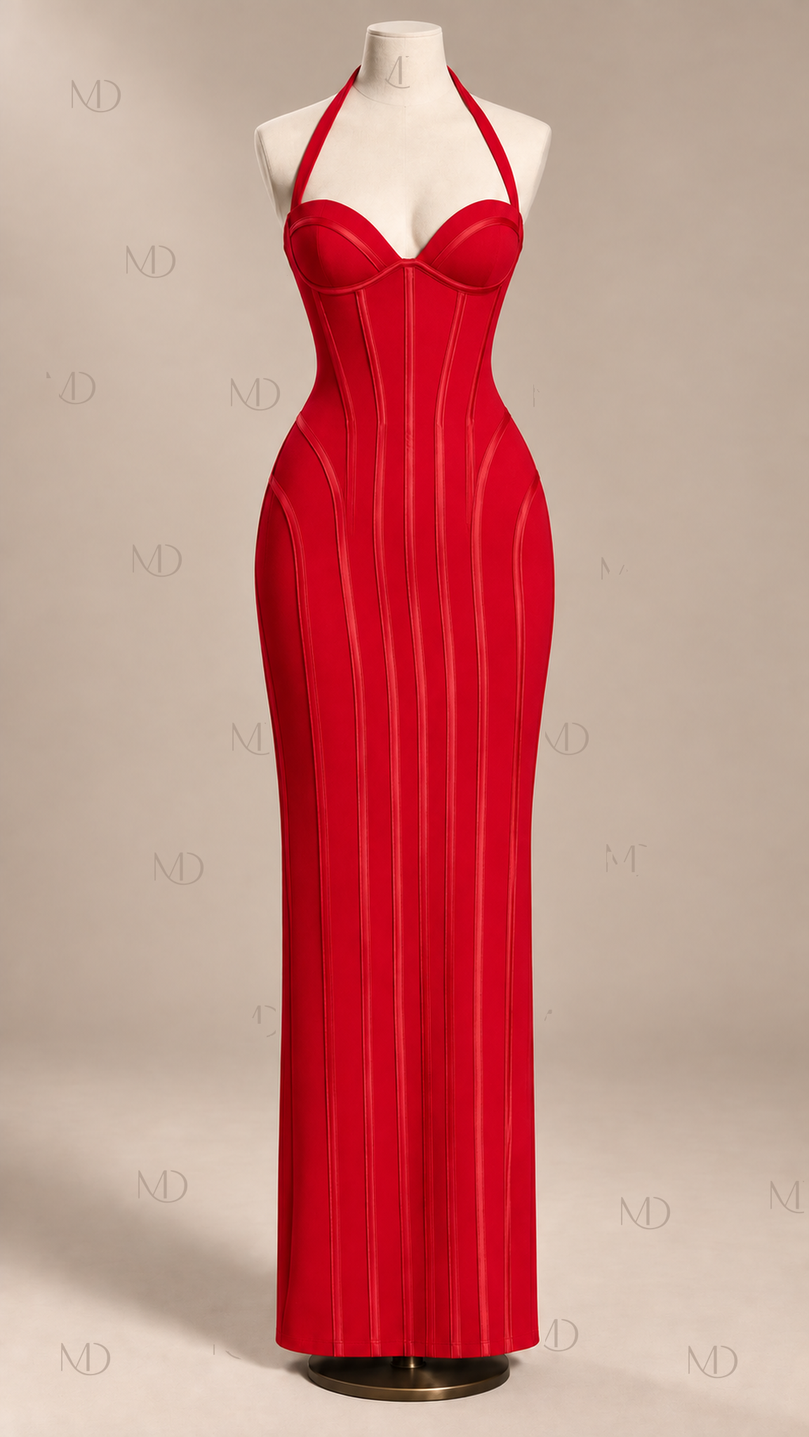 Valentina Halter Corset Maxi Dress — Red mannequin front