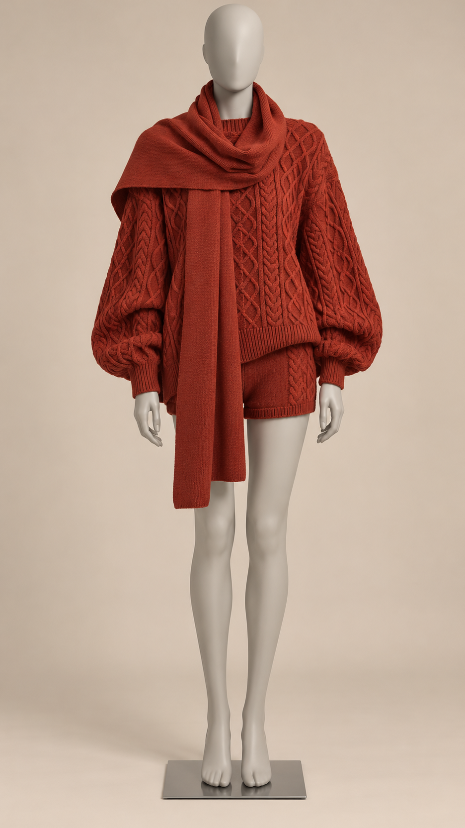 Ardith Cable-Knit Set — Red mannequin front
