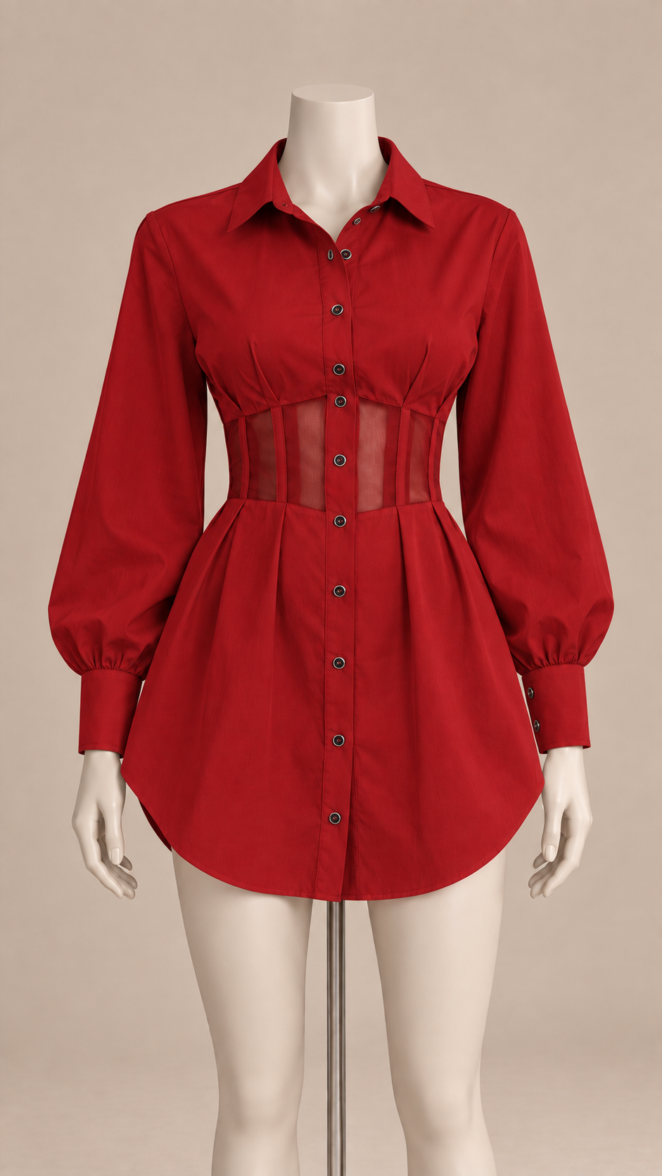 Rowan Corset Shirt Dress — Red mannequin front