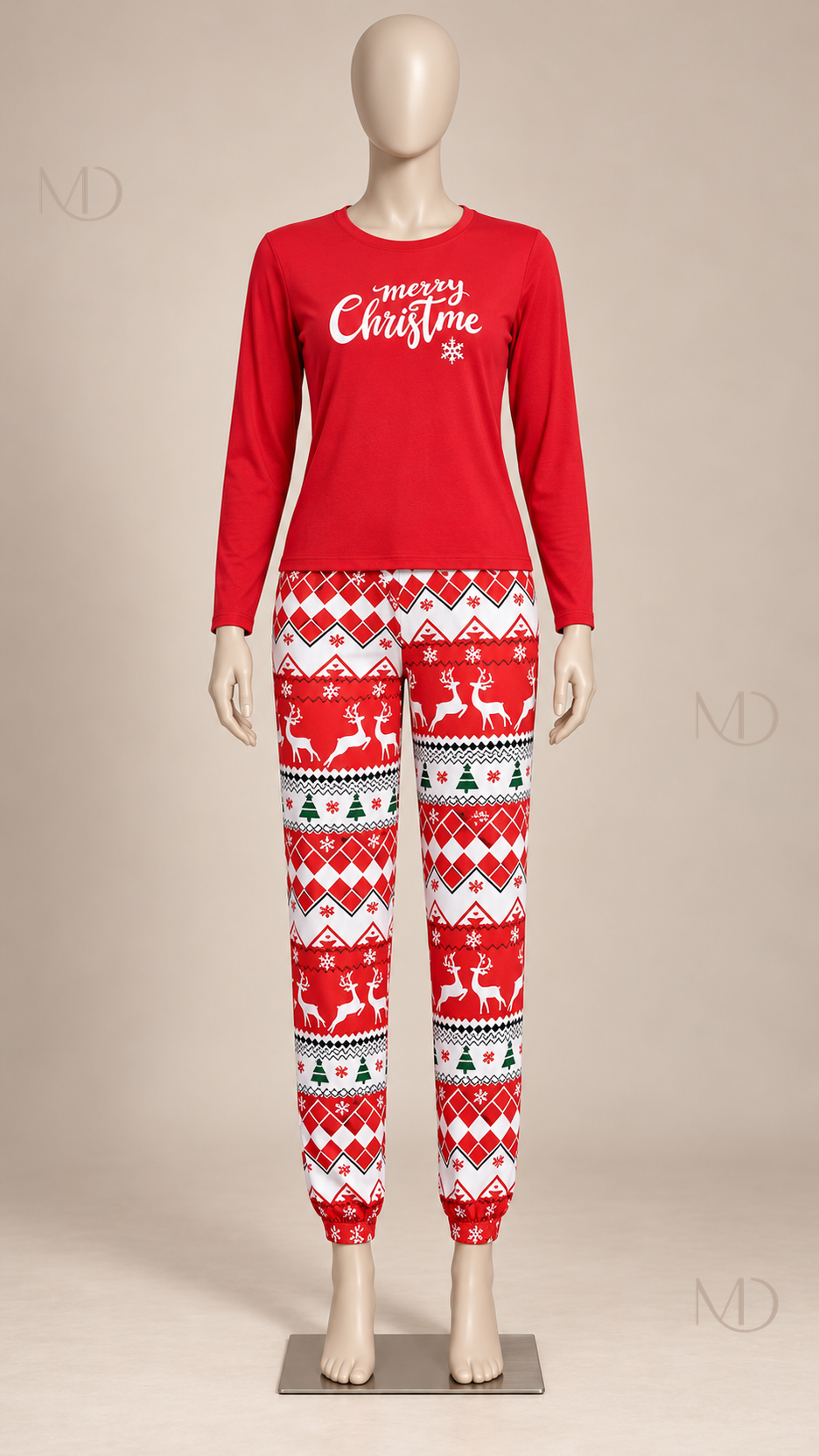 Noemi Reindeer Pajama Set — Red mannequin front