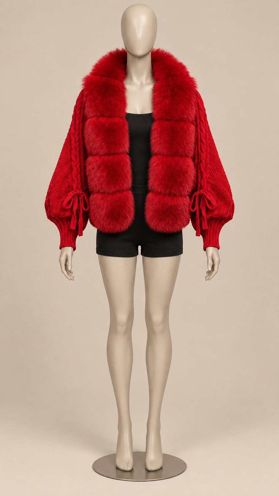 Rosanna Fox-Collar Cardigan — Red mannequin front