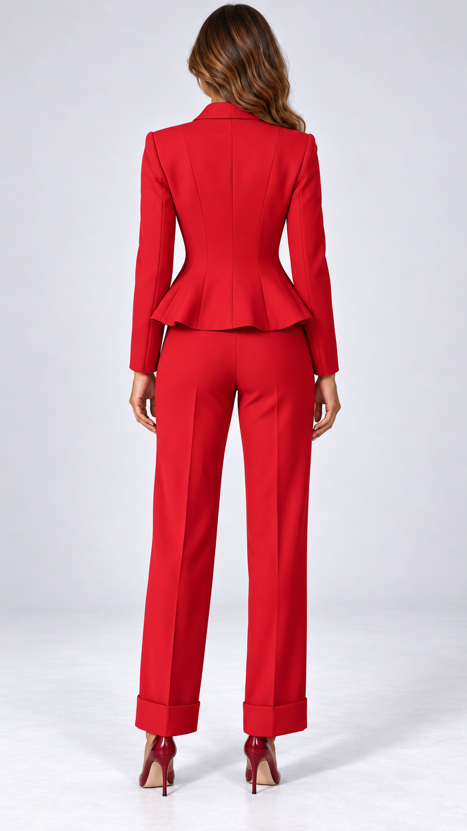 Carmela Shawl-Collar Suit Set — Red model back