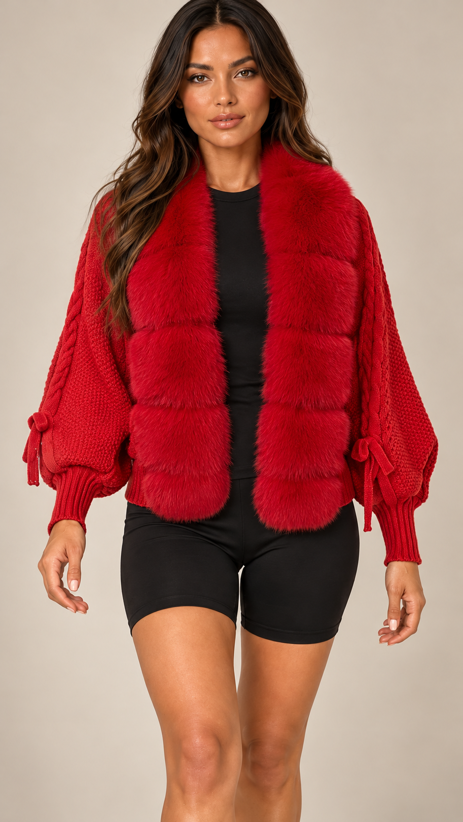 Rosanna Fox-Collar Cardigan — Red model front
