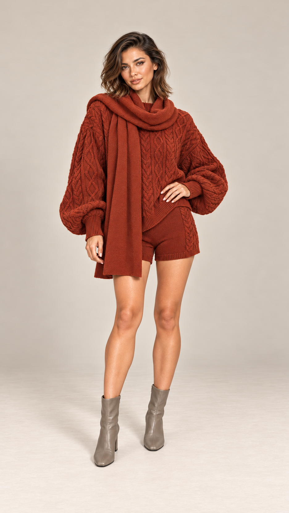 Ardith Cable-Knit Set — Red model front