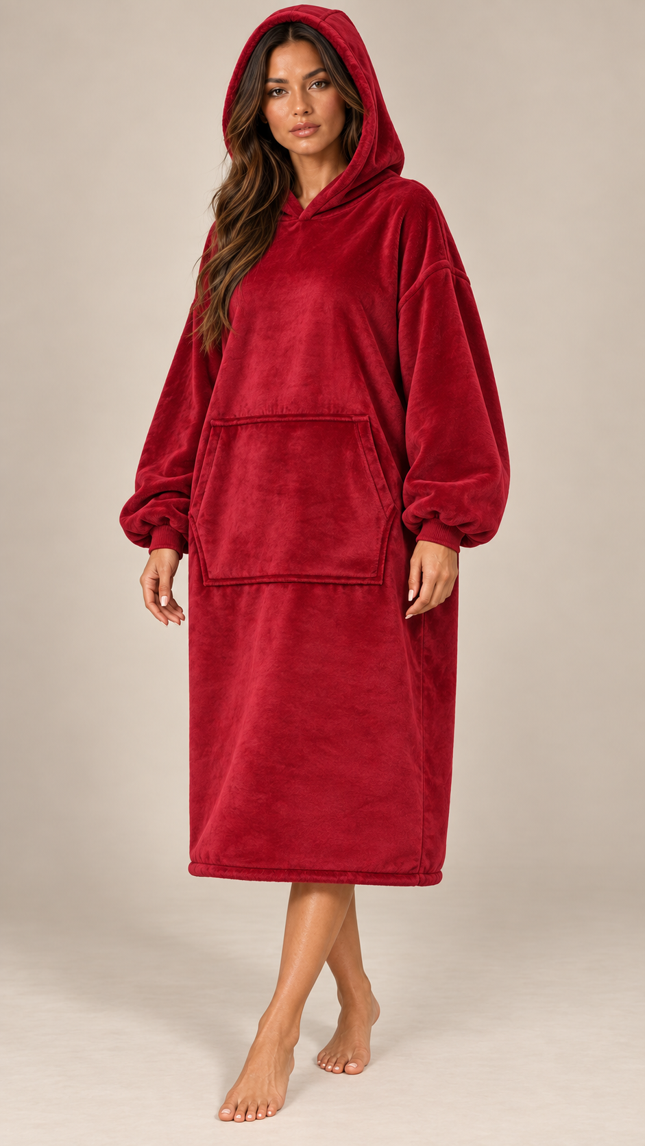 Maren Blanket Hoodie — Red model front