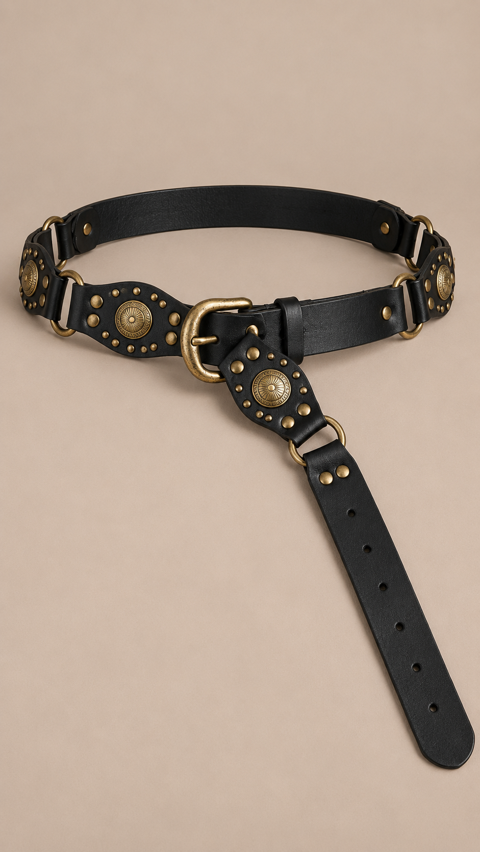 Sunniva Antique-Buckle Belt — Rivet Black product only