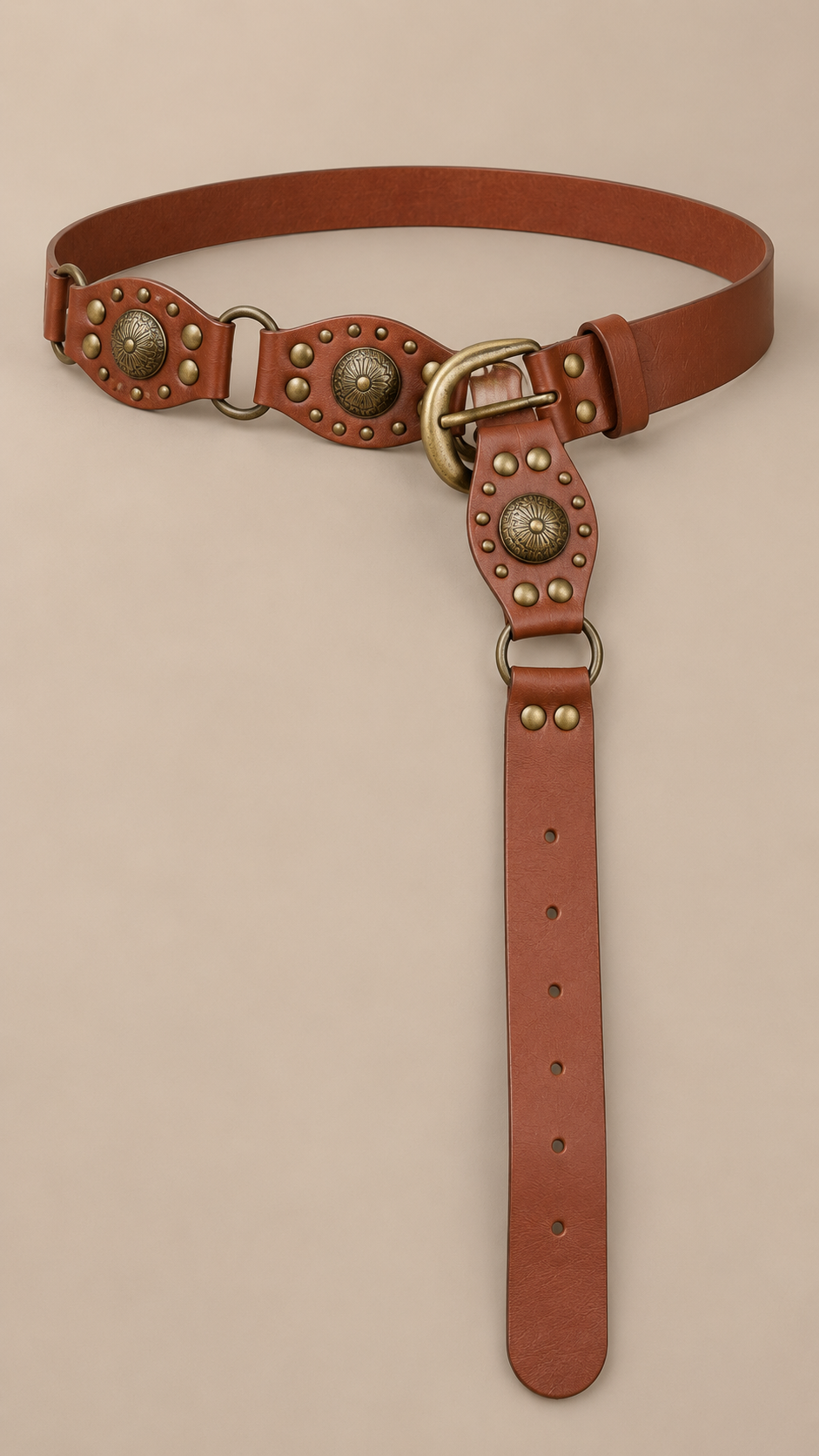 Sunniva Antique-Buckle Belt — Rivet Brown product only