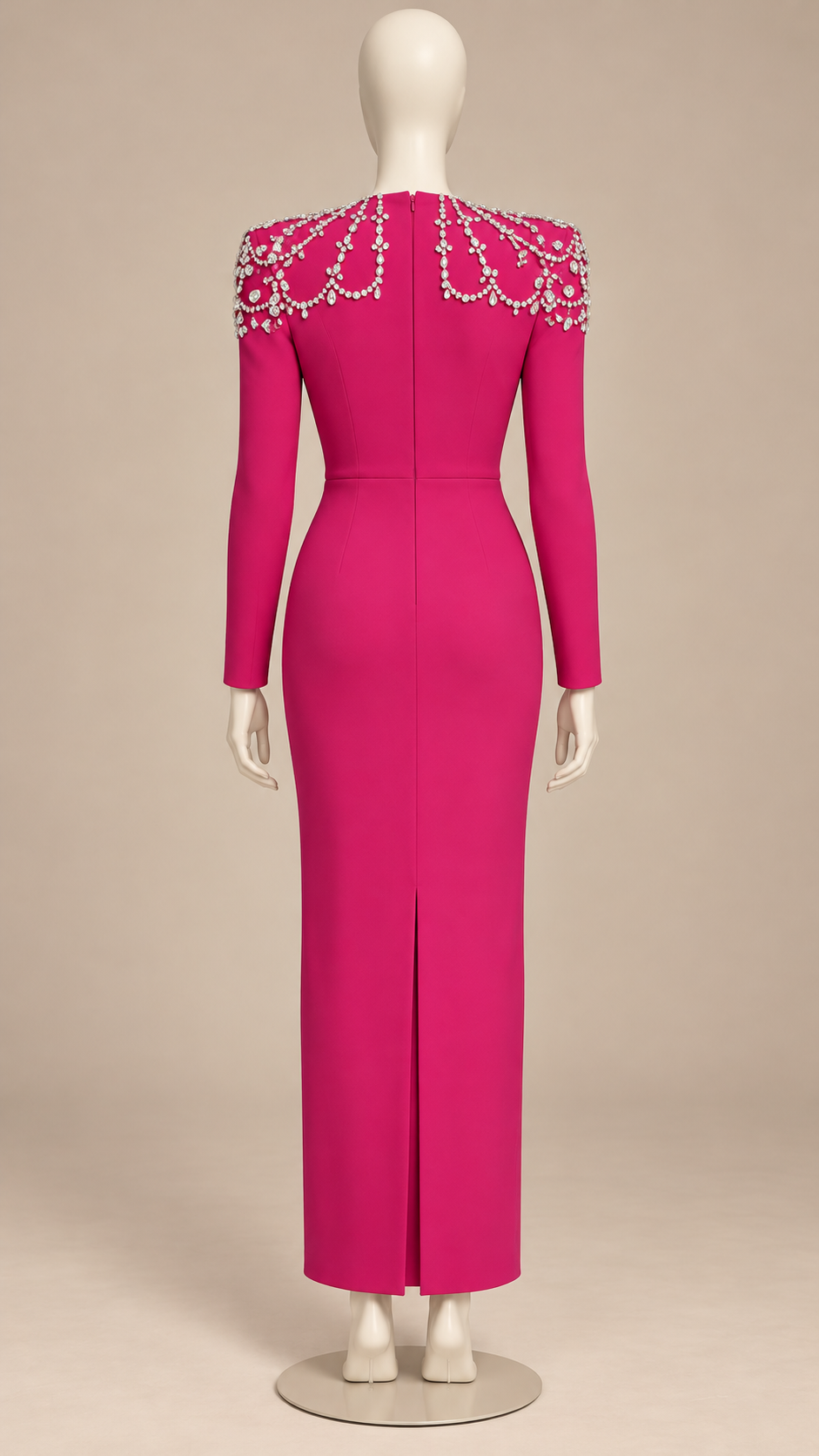 Calanthe Jeweled-Shoulder Maxi — Rose Red mannequin back