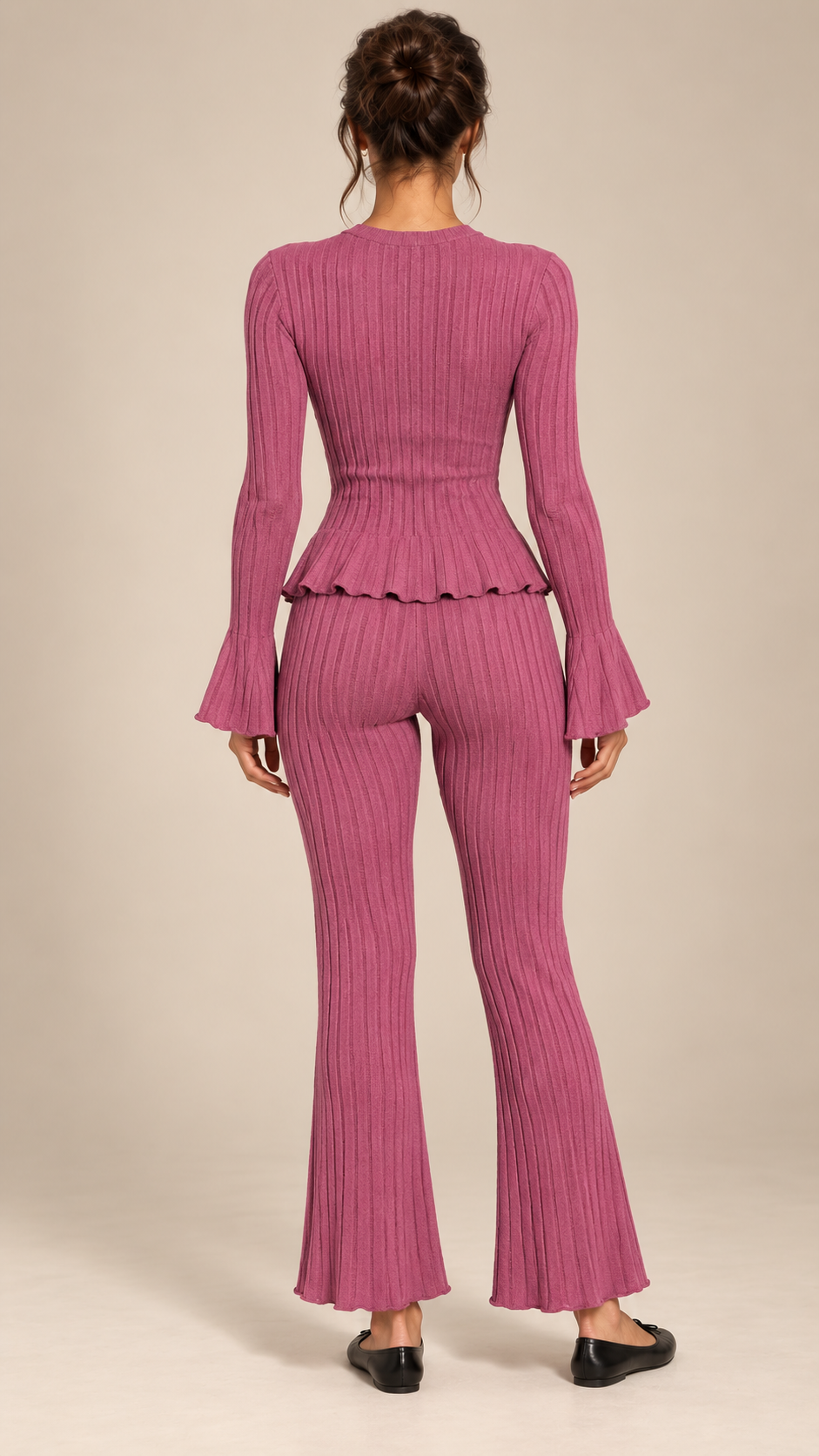 Pascaline Bell-Sleeve Set — Rose Red model back