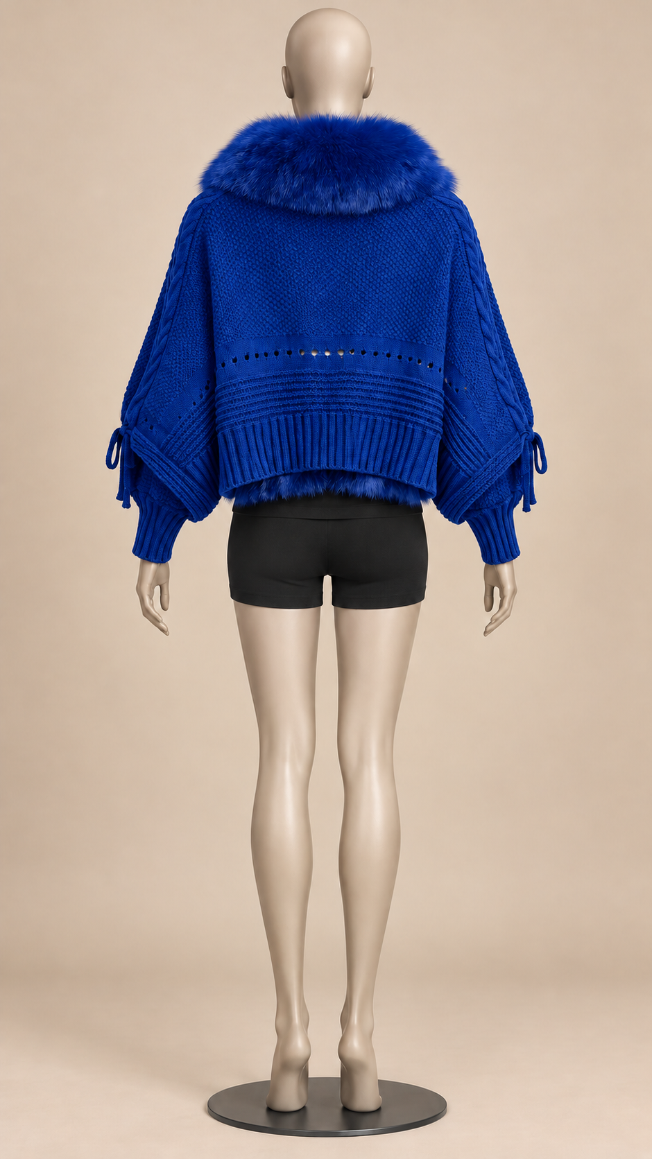 Rosanna Fox-Collar Cardigan — Royal blue mannequin back