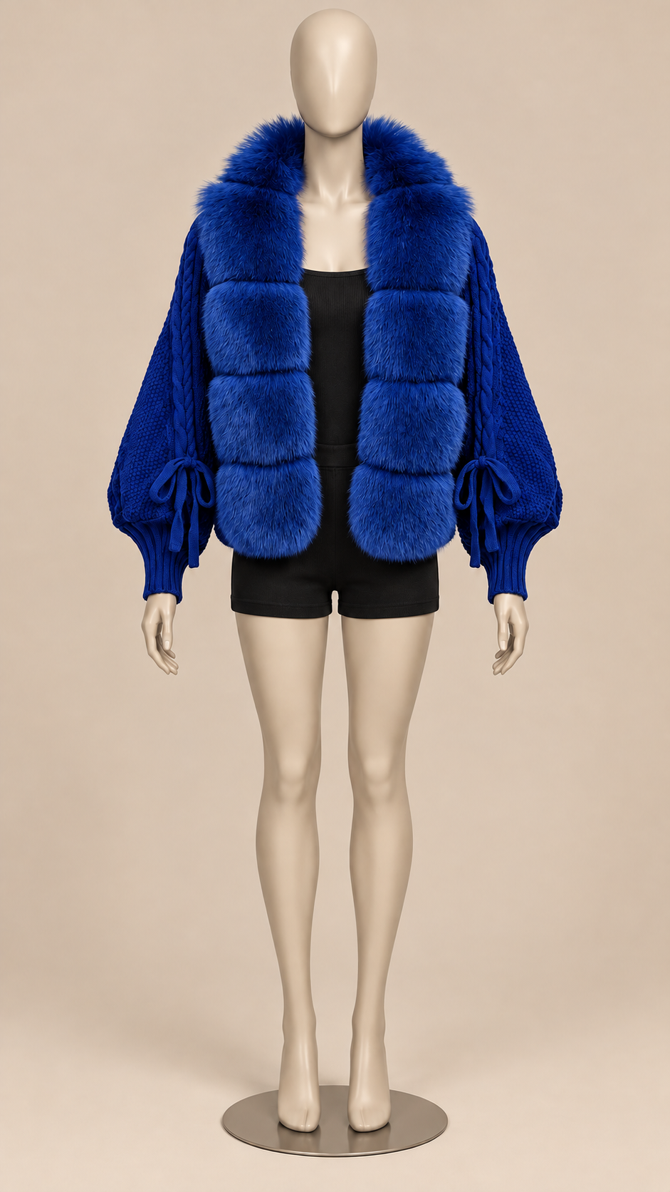 Rosanna Fox-Collar Cardigan — Royal blue mannequin front
