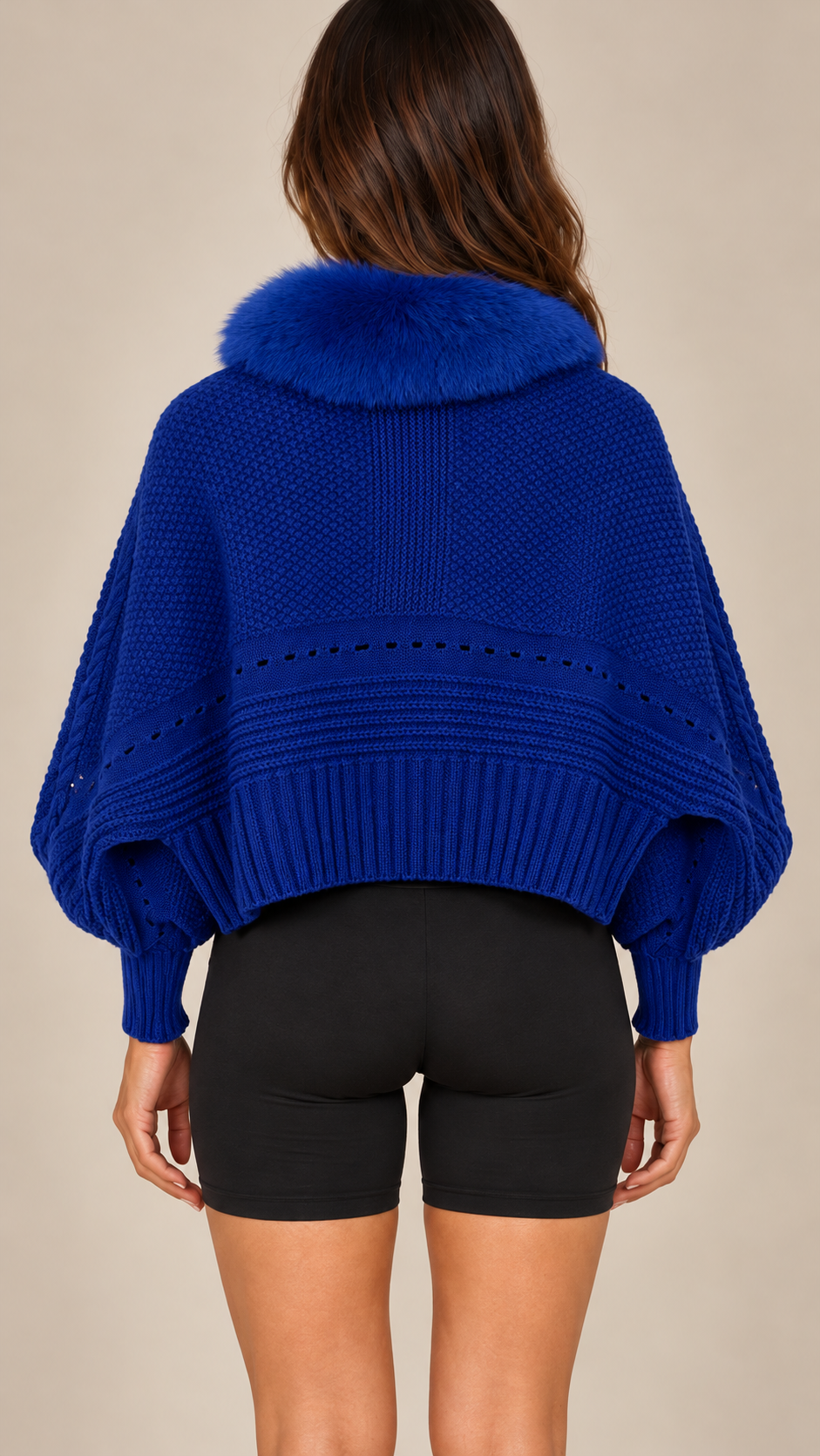 Rosanna Fox-Collar Cardigan — Royal blue model back