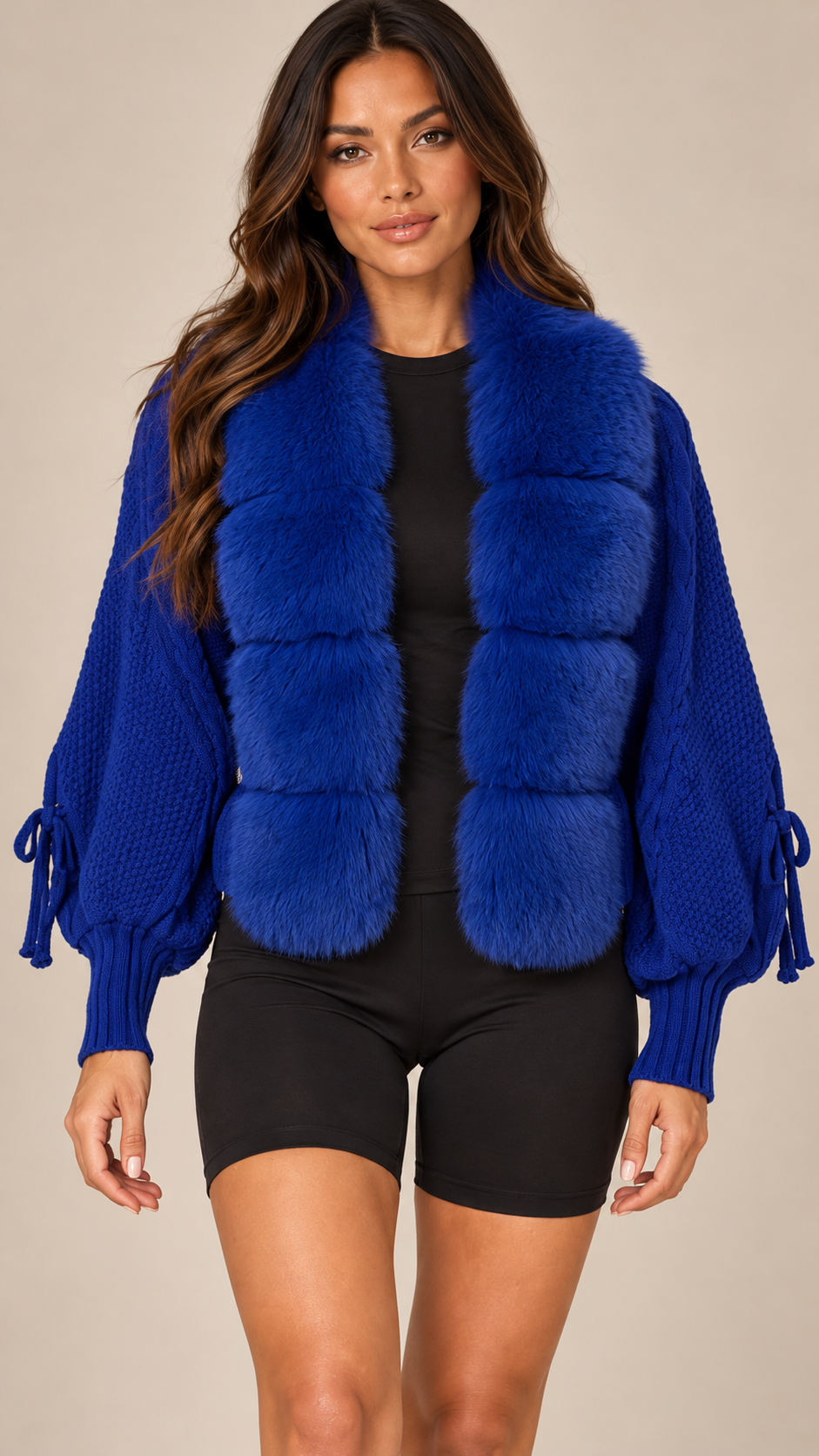 Rosanna Fox-Collar Cardigan — Royal blue model front
