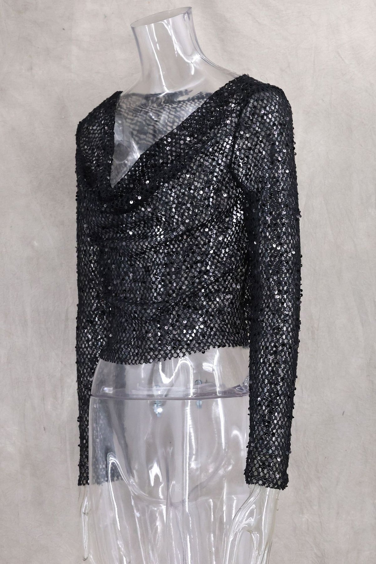 Sequin Mesh Cowl Top