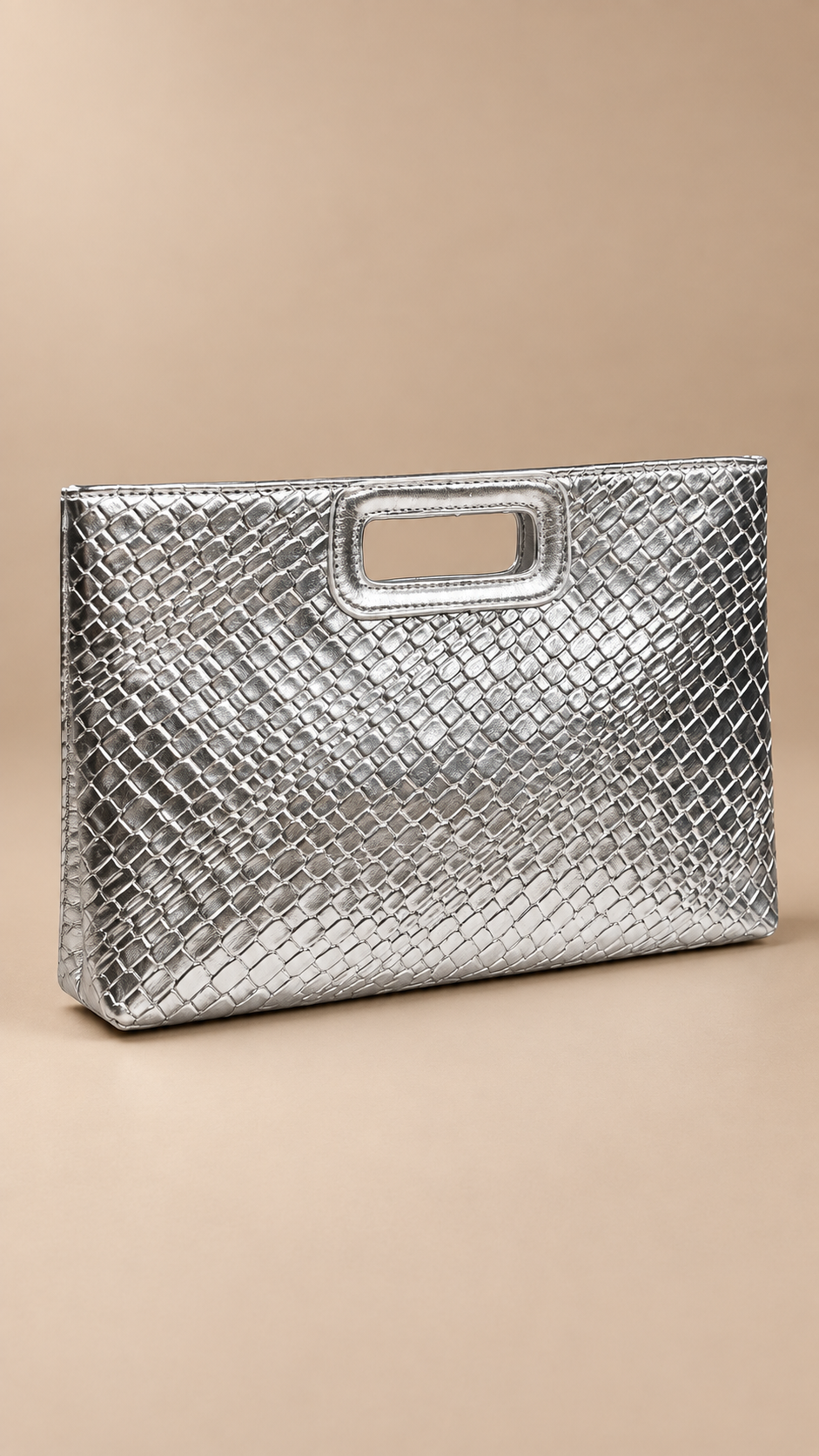 Delphine Woven Clutch — Silver product closed