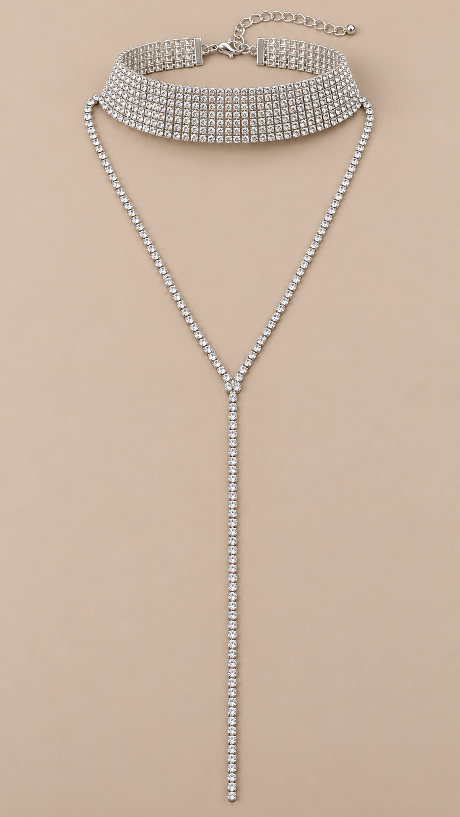 Severine Rhinestone Lariat Choker — Silver product only