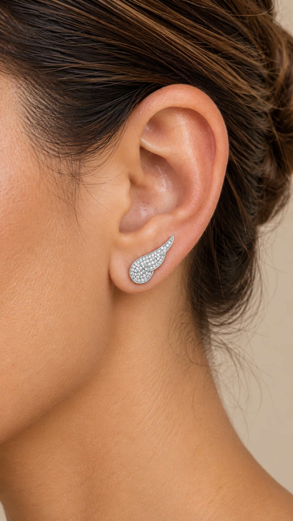 Nerissa Pave Ear Climbers — Silver worn closeup