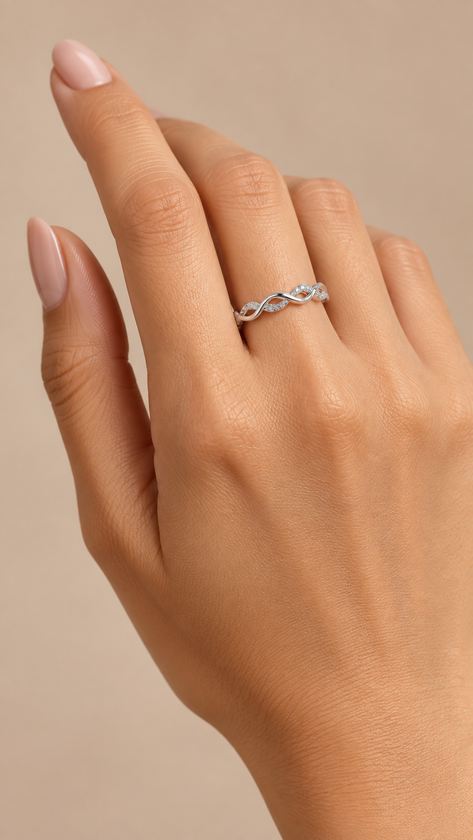 Ottilie Twist Ring — Silver worn closeup