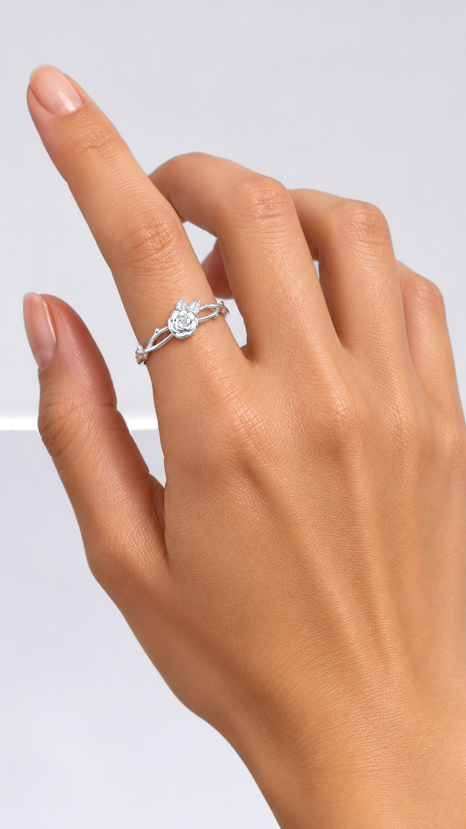 Rosalie Thorn-Vine Ring — Silver worn closeup