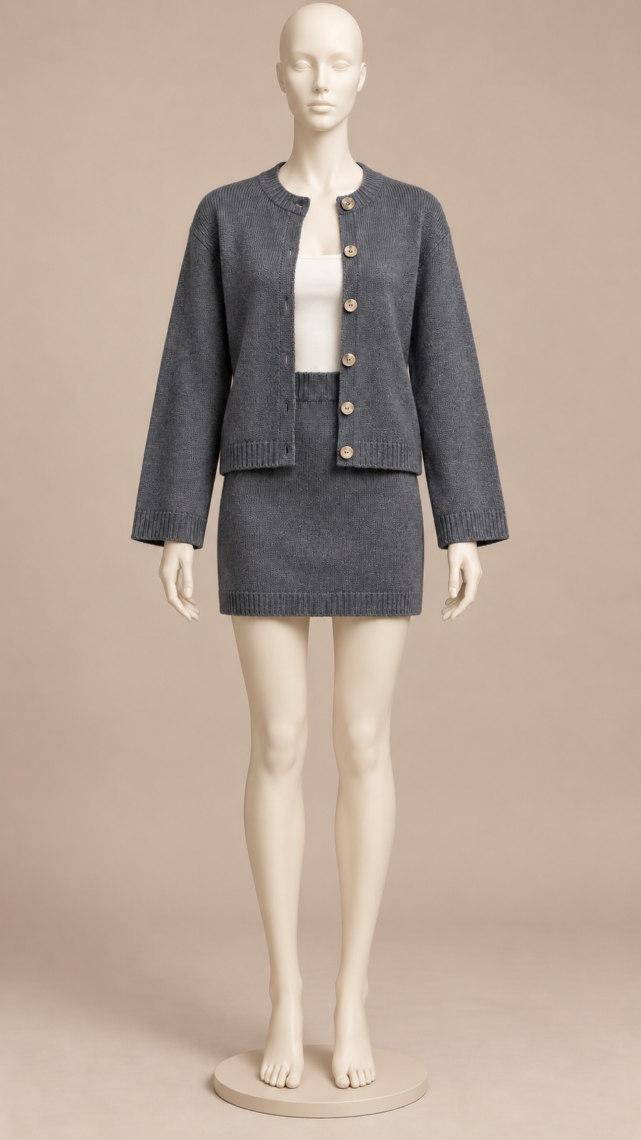 Brisinda Tortoise-Button Knit Set — Slate gray mannequin front