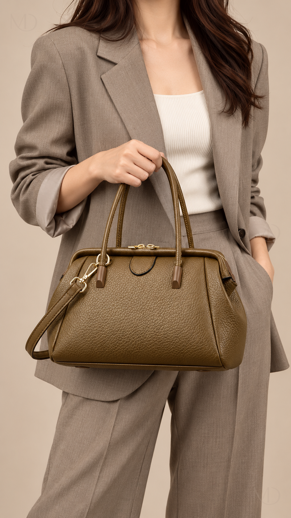 Sona Soft Boston Bag - Khaki model body-part view