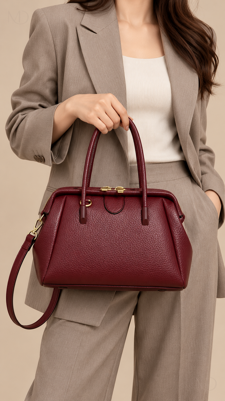 Sona Soft Boston Bag - Red model body-part view