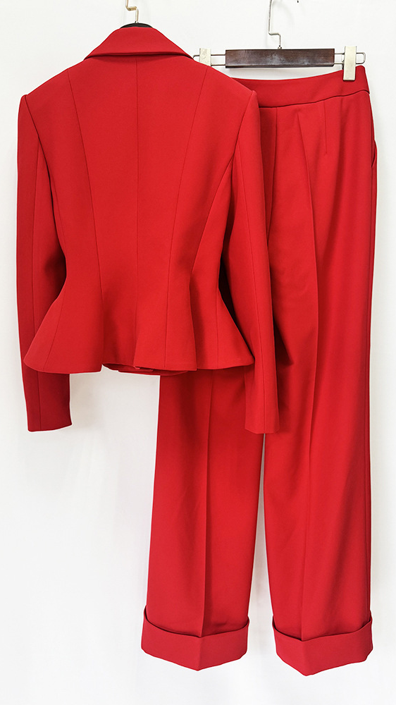 High Street Fashion Two-Piece Set 2026 New Elegant Style Green Collar Ruffle Hem Short Suit and Long Pants Set — 4