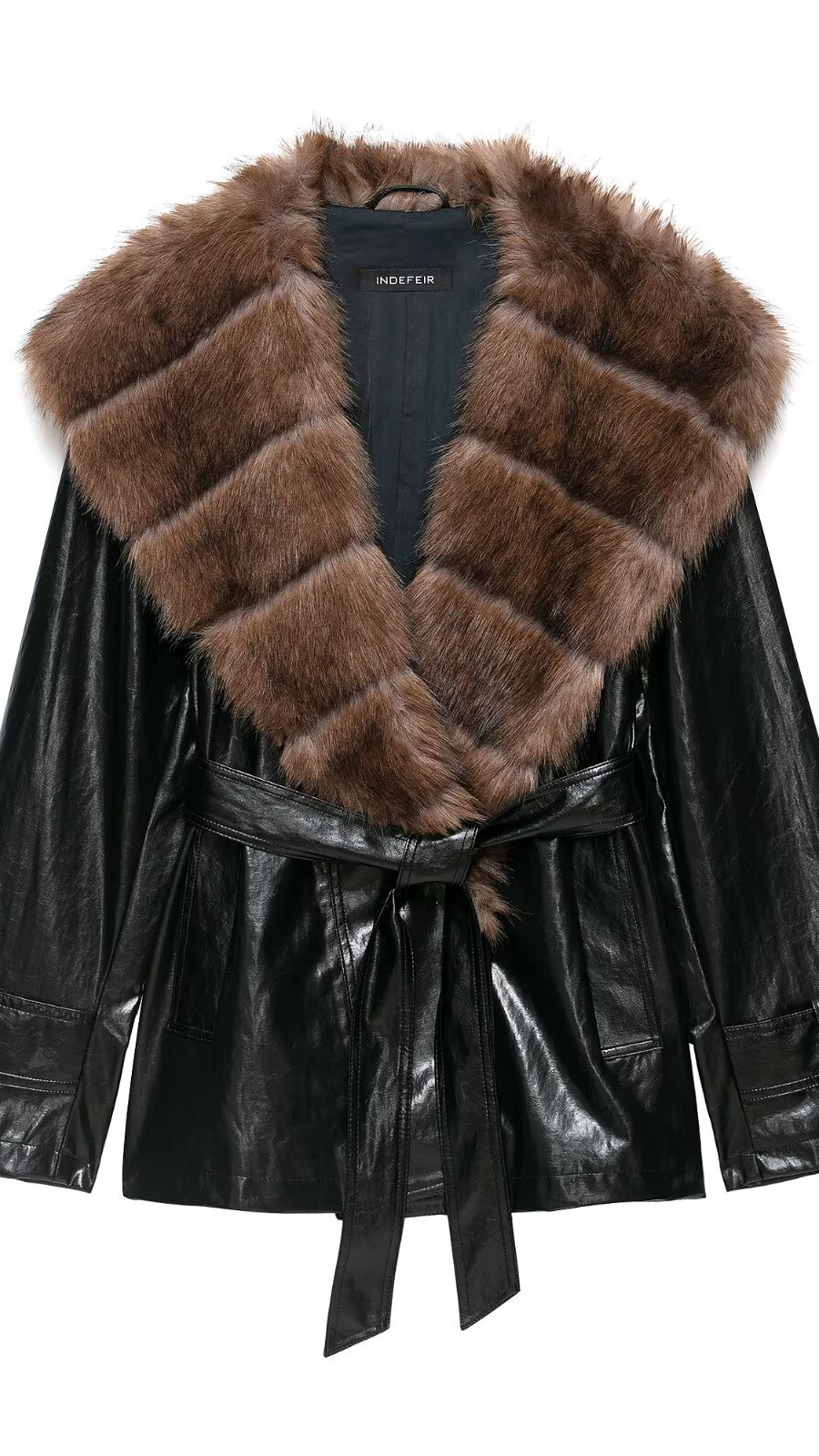 Zr wholesale foreign trade: european and american style women's fashionable and versatile lapel leather-look trench coat - 4360241 — 6