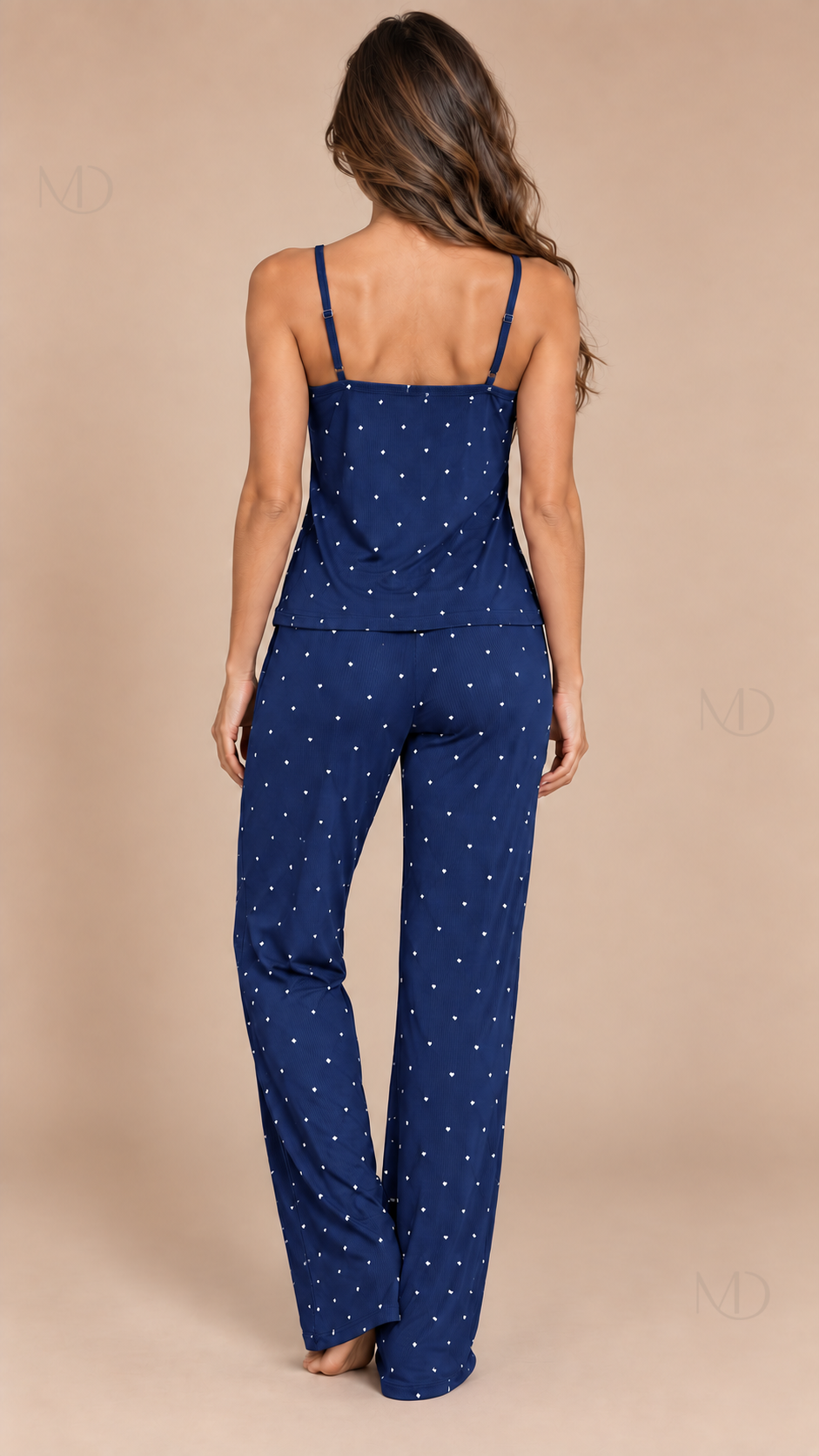 Talia Dotted Cami Set Dark Blue model back
