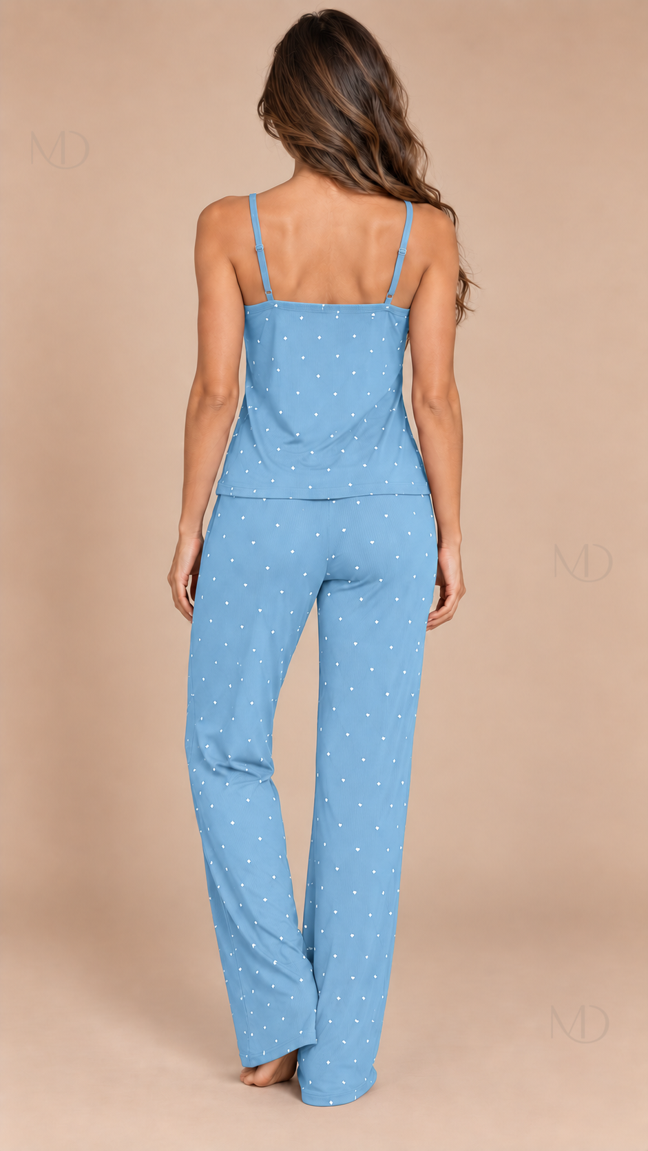 Talia Dotted Cami Set Light Blue model back