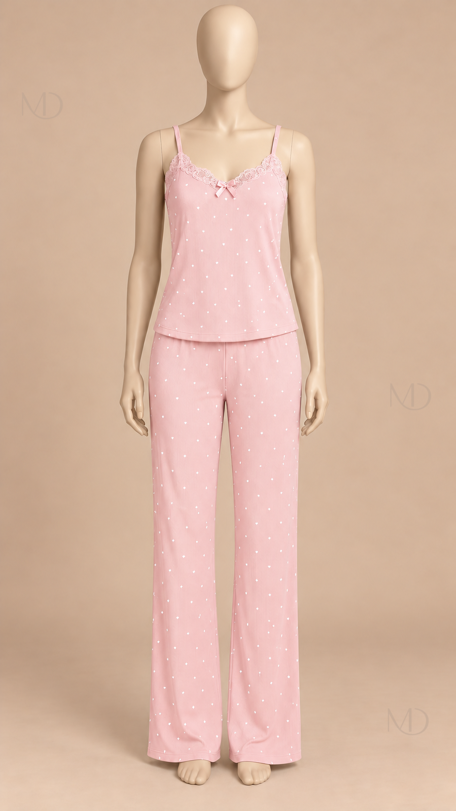 Talia Dotted Cami Set Powder Pink mannequin front