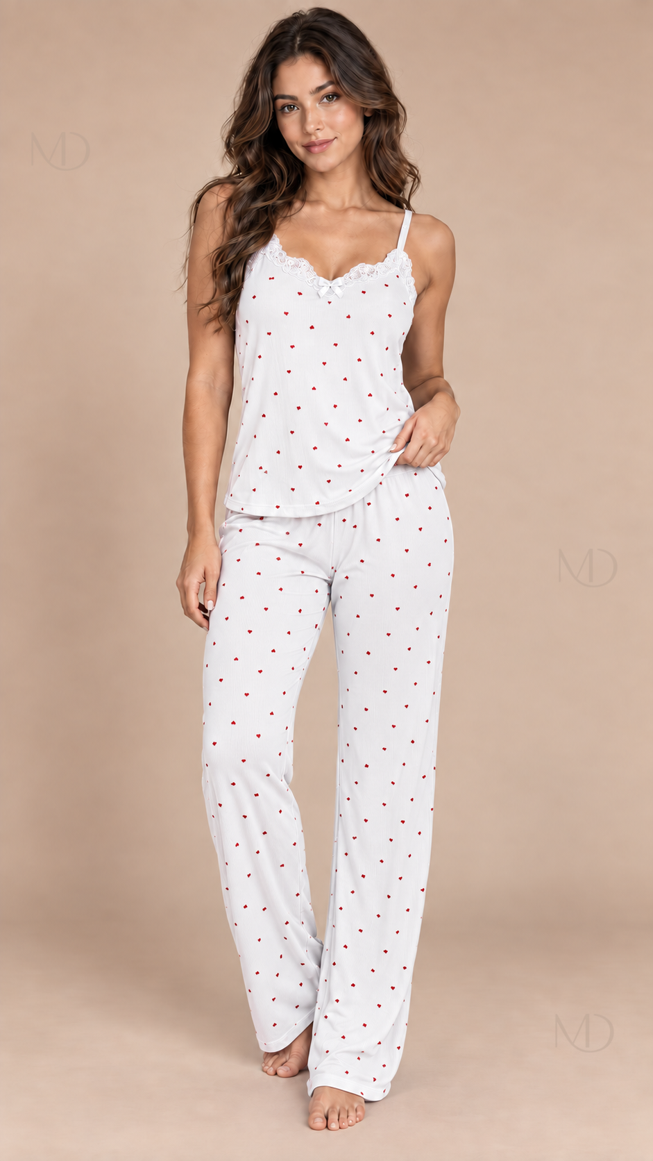Talia Dotted Cami Set White model front