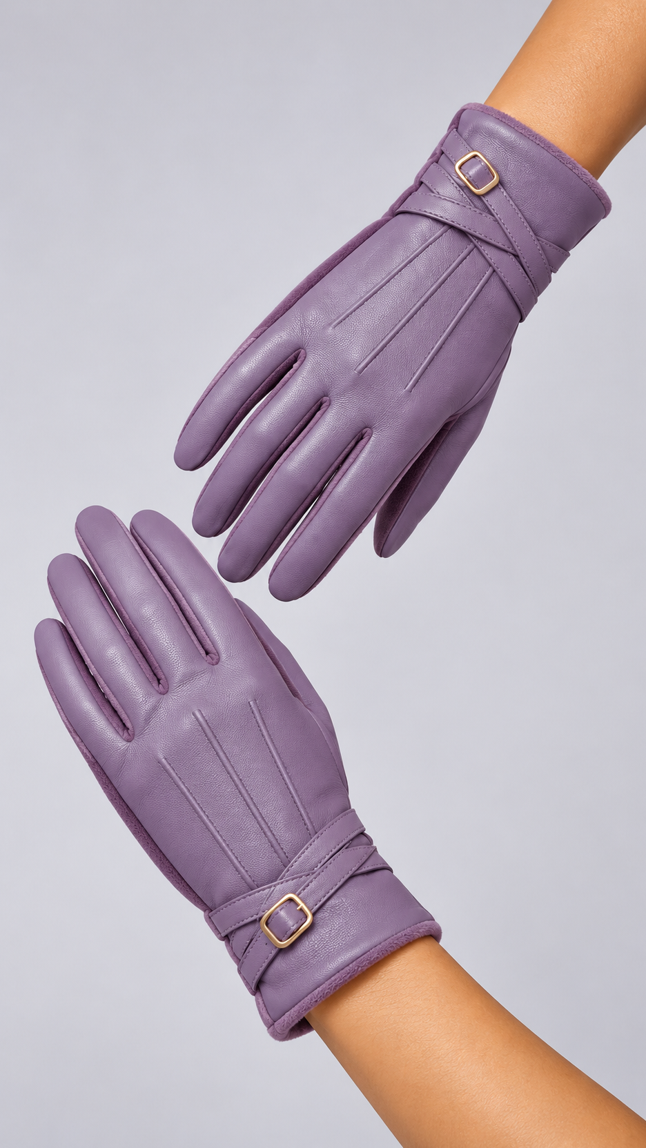 Seraphine Touch-Tip Gloves — Taro purple worn closeup