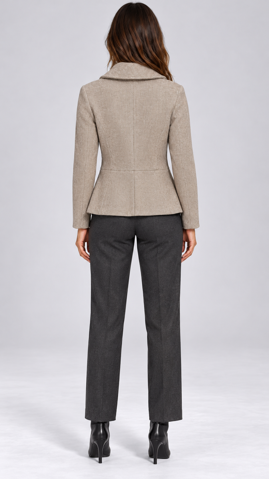 Mabelle Herringbone Jacket — Taupe model back