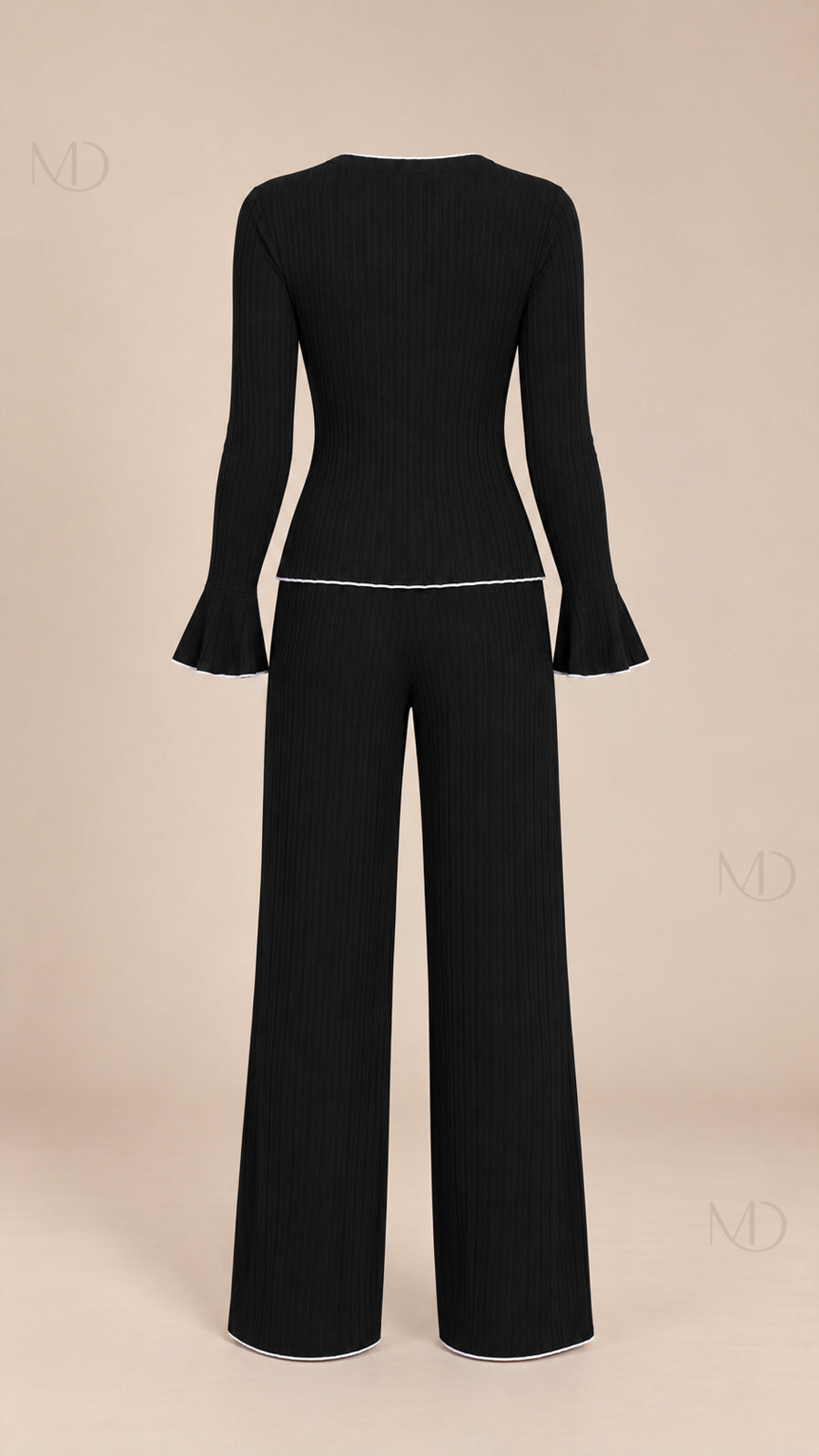 Vera Ribbed Bow Pajama Set black mannequin back